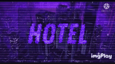 A Pixel Art Scene With The Word Hotel In Purple GIF