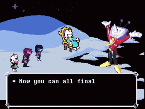 A Pixel Art Scene With The Words Now You Can All Final In The Corner GIF