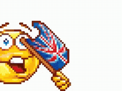 A Pixel Art Smiley Face With A British Flag Behind It GIF
