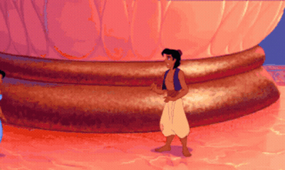 A Pixelated Cartoon Of Aladdin And Jasmine Standing Next To Each Other GIF