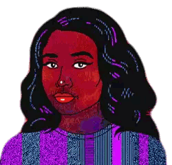 A Pixelated Drawing Of A Woman Wearing A Purple And Blue Striped Shirt Sticker