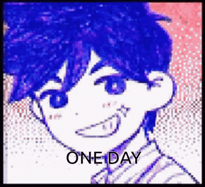 A Pixelated Image Of A Boy With Blue Hair And The Words One Day Below Him GIF