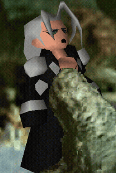A Pixelated Image Of A Cartoon Character With Gray Hair And A Black Coat GIF