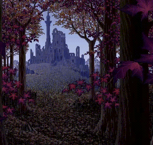 A Pixelated Image Of A Castle In The Woods GIF