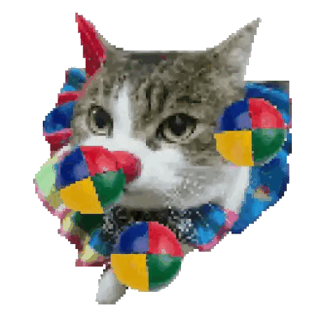 A Pixelated Image Of A Cat With Colorful Balloons Around Its Neck Sticker