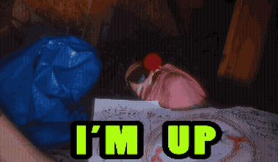 A Pixelated Image Of A Clown With The Words I 'M Up On The Bottom GIF