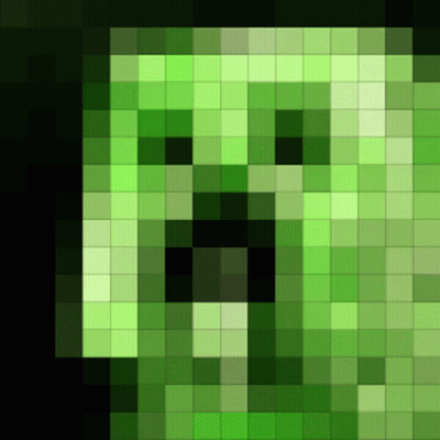 A Pixelated Image Of A Creeper 'S Face With A Black Background GIF