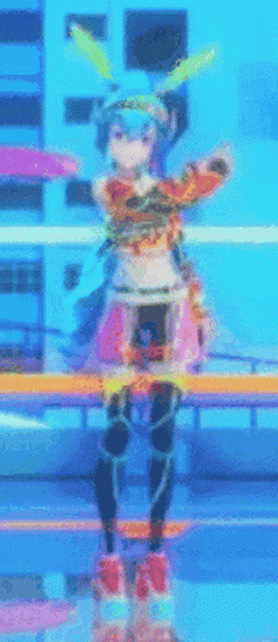 A Pixelated Image Of A Girl With Bunny Ears Standing On A Stage GIF