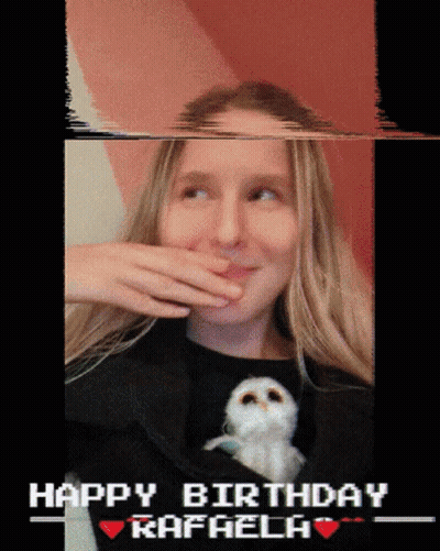 A Pixelated Image Of A Girl With The Words Happy Birthday Rafhela GIF