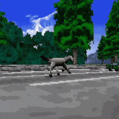 A Pixelated Image Of A Horse Walking Down A Street GIF