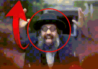 A Pixelated Image Of A Man In A Hat With An Arrow Pointing Up GIF