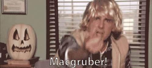 A Pixelated Image Of A Man Pointing At A Pumpkin And The Words Macgruber GIF