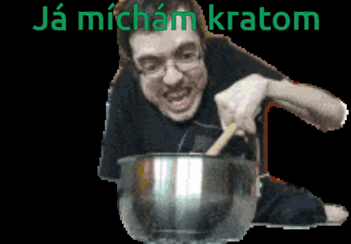 A Pixelated Image Of A Man Stirring Something With The Words Ja Micham Kratom Behind Him GIF