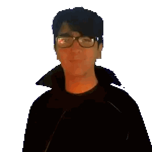 A Pixelated Image Of A Man Wearing Glasses And A Black Sweater Sticker