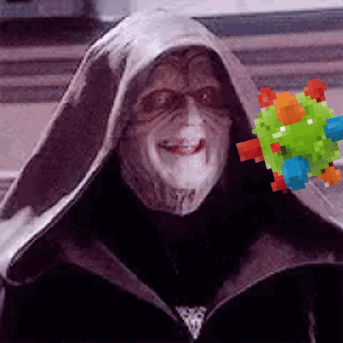 A Pixelated Image Of A Man With A Hood Holding A Toy GIF