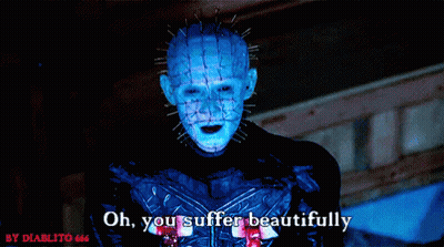 A Pixelated Image Of A Man With Spikes On His Face And The Words Oh You Suffer Beautifully GIF