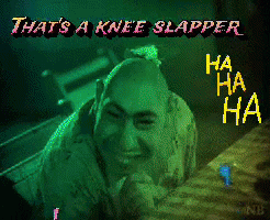 A Pixelated Image Of A Man With The Words That 'S A Knee Slapper Above Him GIF