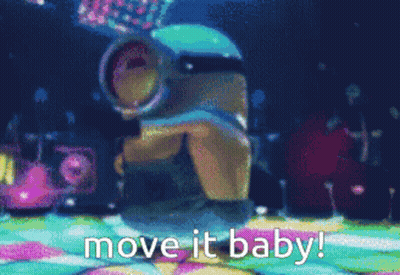 A Pixelated Image Of A Minion Dancing With The Words Move It Baby Below It GIF