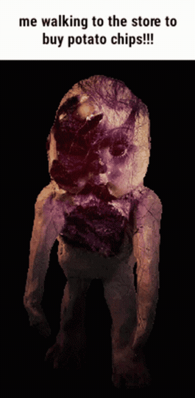 A Pixelated Image Of A Monster With The Caption " Me Walking To The Store To Buy Potato Chips " GIF