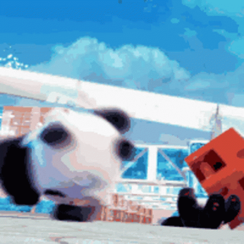 A Pixelated Image Of A Panda Bear And A Red Cube GIF