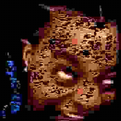 A Pixelated Image Of A Person 'S Face With A Purple Background GIF