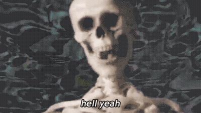 A Pixelated Image Of A Skeleton With The Words Hell Yeah Above It GIF
