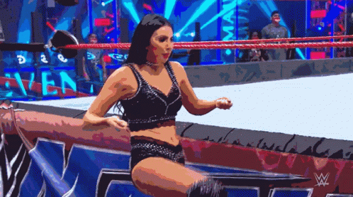 A Pixelated Image Of A Woman In A Wrestling Ring With A W Logo GIF