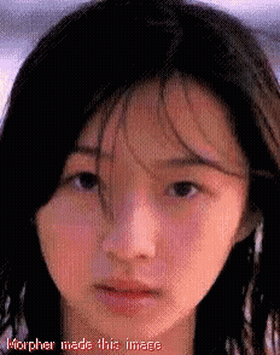 A Pixelated Image Of A Woman With The Words Morpher Made This Image Below It GIF
