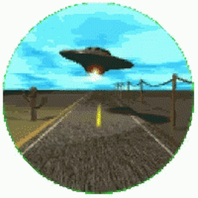 A Pixelated Image Of An Ufo Flying Over A Highway GIF
