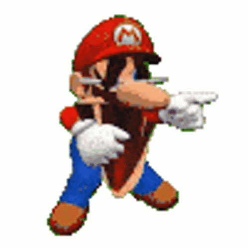A Pixelated Image Of Mario Holding A Piece Of Pizza And Pointing . GIF