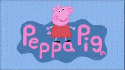 A Pixelated Image Of Peppa Pig And The Words Peppa Pig On A Blue Background GIF