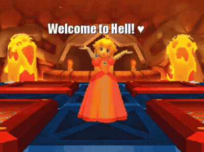 A Pixelated Image Of Princess Peach With The Words Welcome To Hell Written Above Her GIF