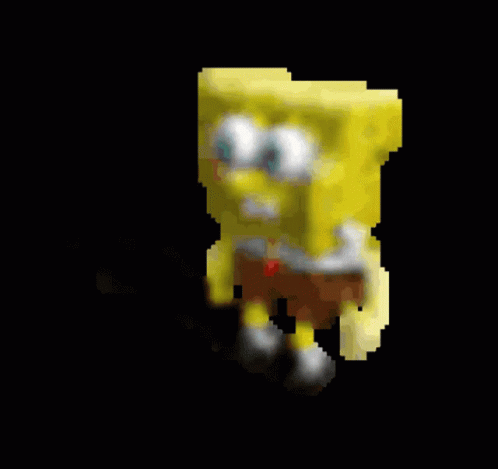 A Pixelated Image Of Spongebob Squarepants Dancing On A Black Background GIF