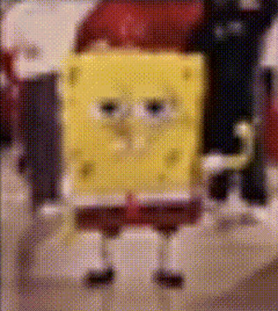 A Pixelated Image Of Spongebob Squarepants Standing In Front Of A Red Car . GIF