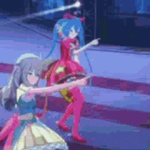 A Pixelated Image Of Two Anime Girls Holding Guns GIF