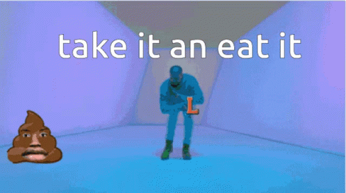 A Pixelated Image With The Words Take It An Eat It Written On It GIF