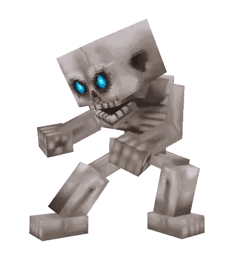 A Pixelated Skeleton With Blue Eyes Is Standing Up Sticker