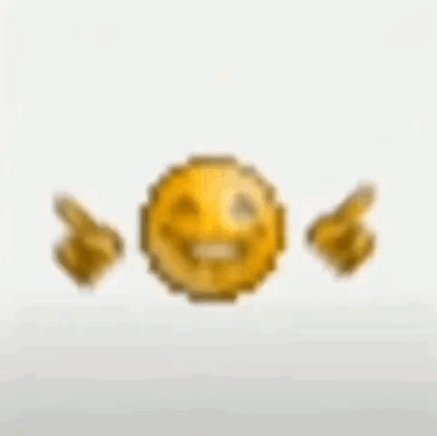 A Pixelated Smiley Face With Three Fingers Pointing At It . GIF
