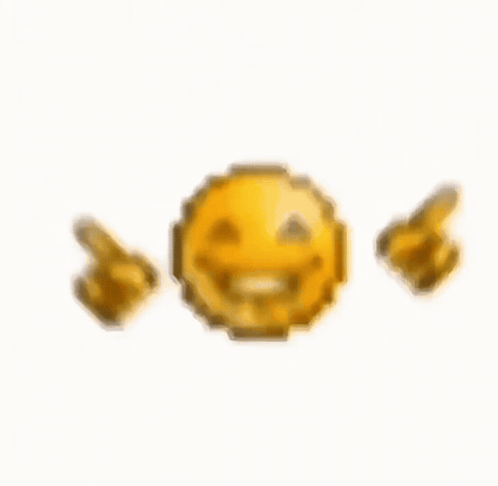 A Pixelated Smiley Face With Two Fingers Pointing At It . GIF