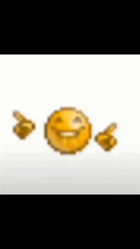 A Pixelated Smiley Face With Two Hands Pointing To The Right GIF