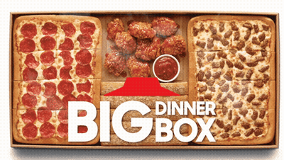 A Pizza Box That Says Dinner Bigbox On It GIF