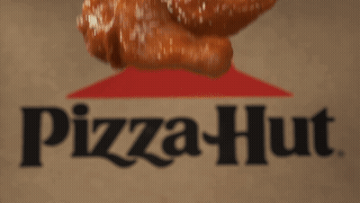 A Pizza Hut Logo Is Behind Some Chicken Wings GIF