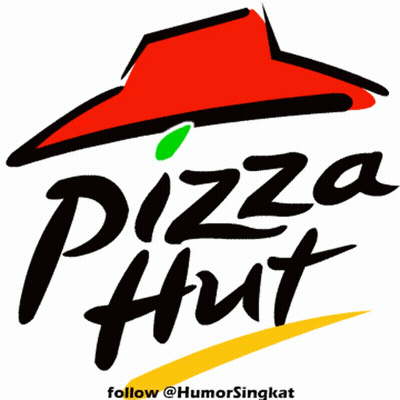 A Pizza Hut Logo With A Red Hat And A Green Leaf GIF