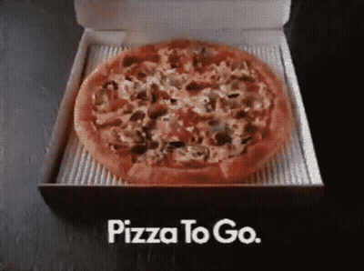 A Pizza In A Box With The Words Pizza To Go On The Bottom GIF
