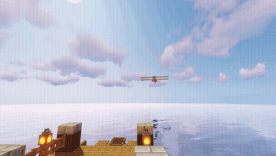 A Plane Is Flying Over A Body Of Water With A Dock In The Foreground GIF