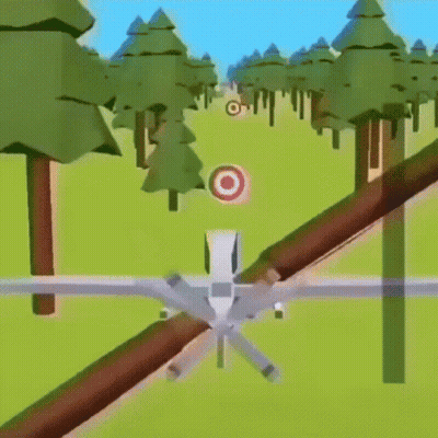 A Plane Is Flying Over A Field With Trees And A Target GIF