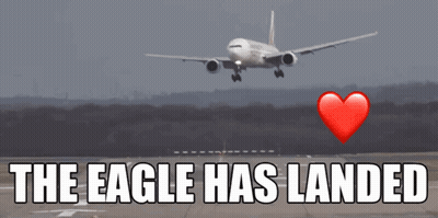 A Plane Taking Off With The Words The Eagle Has Landed GIF