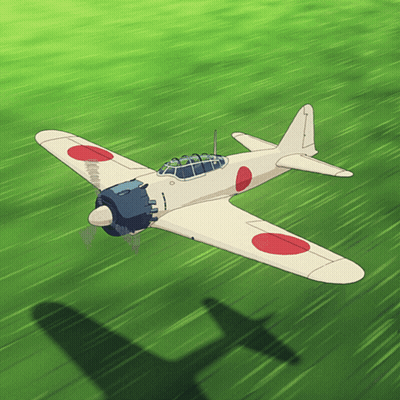 A Plane With A Red Circle On The Wing Is Flying Over A Green Field GIF