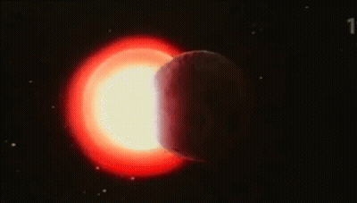 A Planet Is Surrounded By A Bright Red Circle In Space GIF