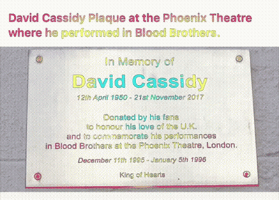 A Plaque That Says David Cassidy On It GIF